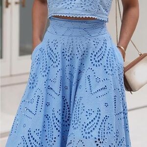 *Viral* 2 piece Elegant Blue Eyelet Women's Skirt and Top